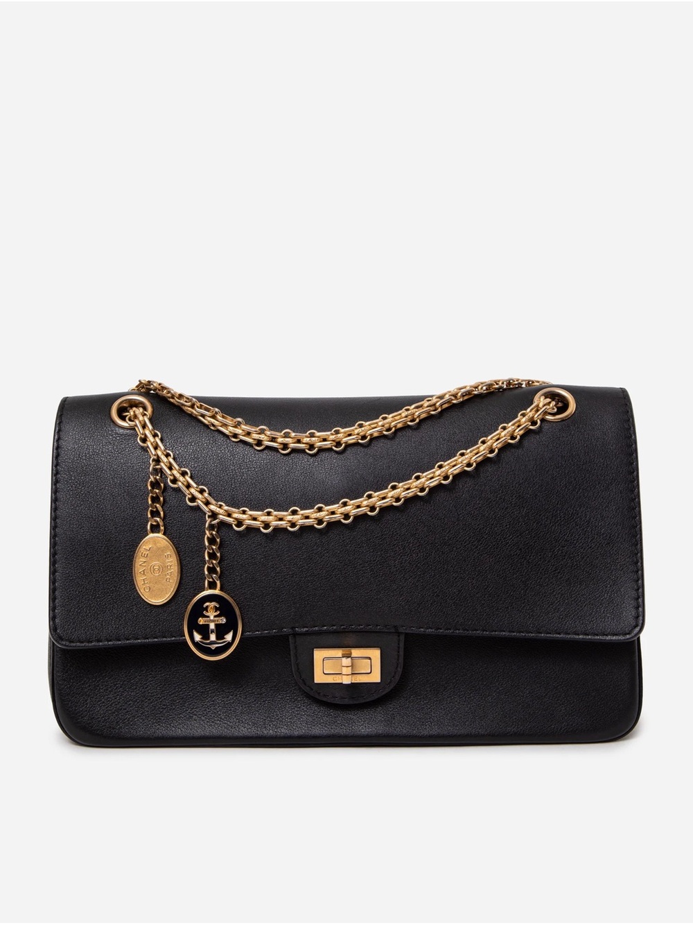 Pre-Owned Chanel Black Medium Calfskin Medallion 2.55 Flap Bag